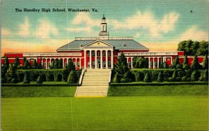 Handley High School Winchester Virginia VA UNP Linen Postcard T18