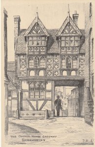 SHREWSBURY, THE COUNCIL HOUSE GATE, Shropshire - Vintage POSTCARD (Drawing)