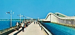 Vintage Postcard LBJ Causeway Copano Bay Texas Lyndon B Johnson Fishermen Pier