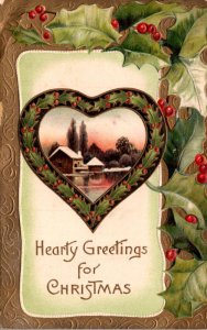 Christmas With Holly and Green Heart 1909