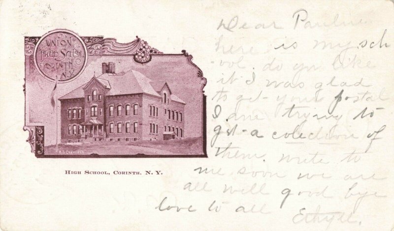 Postcard High School Corinth New York 