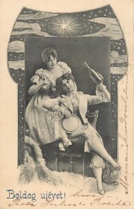 Lovely ladies cheers New Year champagne art nouveau 1903 Hungary postcard