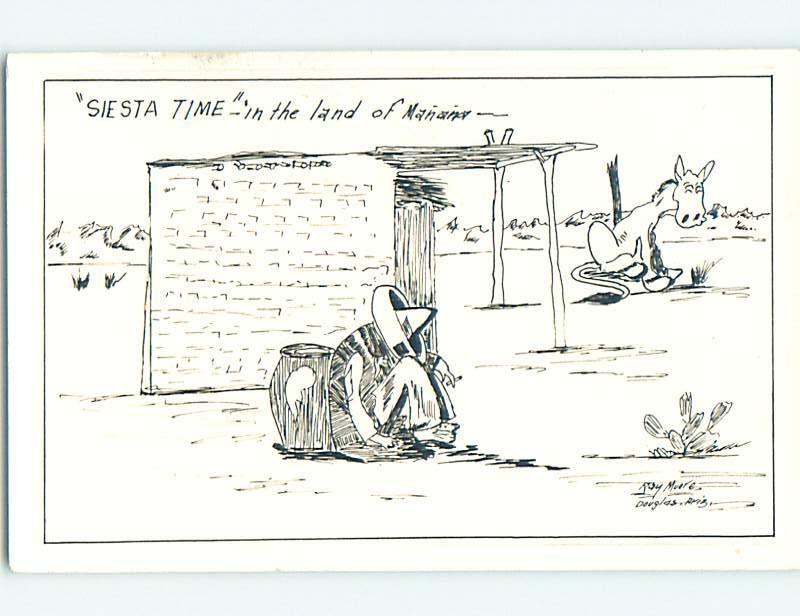 Pre-Linen western signed MEXICAN MAN HAVING A SIESTA IN MEXICO HL8259