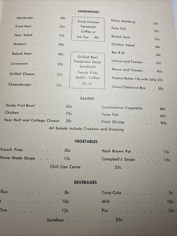 Vintage 50s THE DERBY INN Restaurant Menu Kalamazoo Michigan