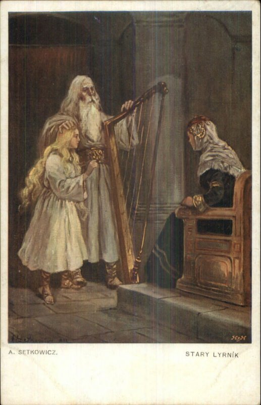 Medieval - Queen Girl & Harp - Music SETKOWICZ Stary Lyrnik c1910 Postcard