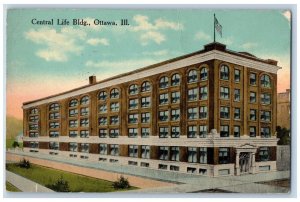 Ottawa Illinois IL Postcard Central Life Building Street View c1910's Antique