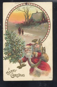 A MERRY CHRISTMAS SANTA CLAUS ORANGE ROBE TOYS TREE VINTAGE POSTCARD 1909