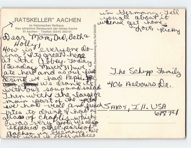 Postcard Ratskeller Aachen, Germany