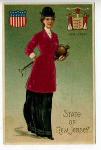 Silk Embossed Langsdorf State Girl New Jersey Postcard