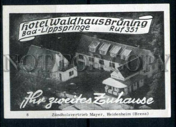 500296 GERMANY ADVERTISING Hotel Waldhaus Old match label