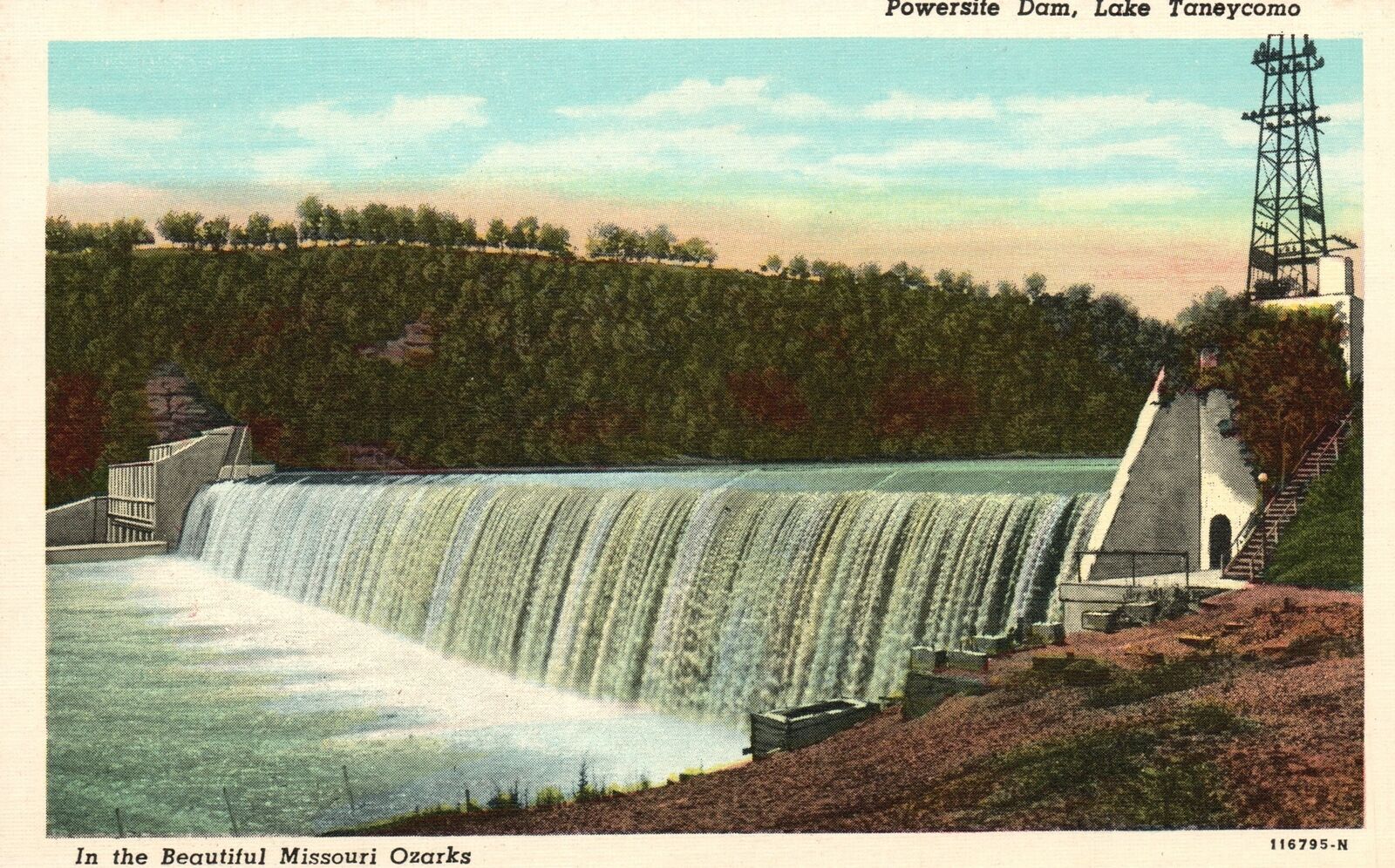 Vintage Postcard Powersite Dam Lake In The Beautiful Missouri
