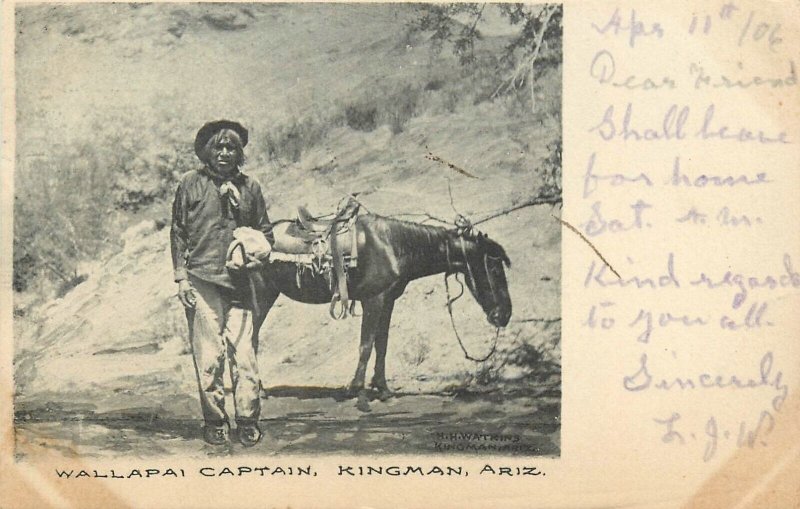Postcard 1906 Arizona Kingman Wallapai Captain American Indian AZ24-2026