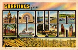 Iowa Greetings From Iowa Large Letter Linen Curteich