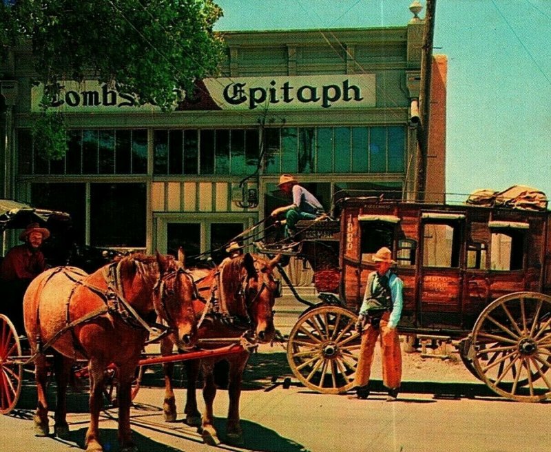 Tombstone Arizona Az The Epitaph Stagecoach Unp Vtg Cromo Tarjeta Postal