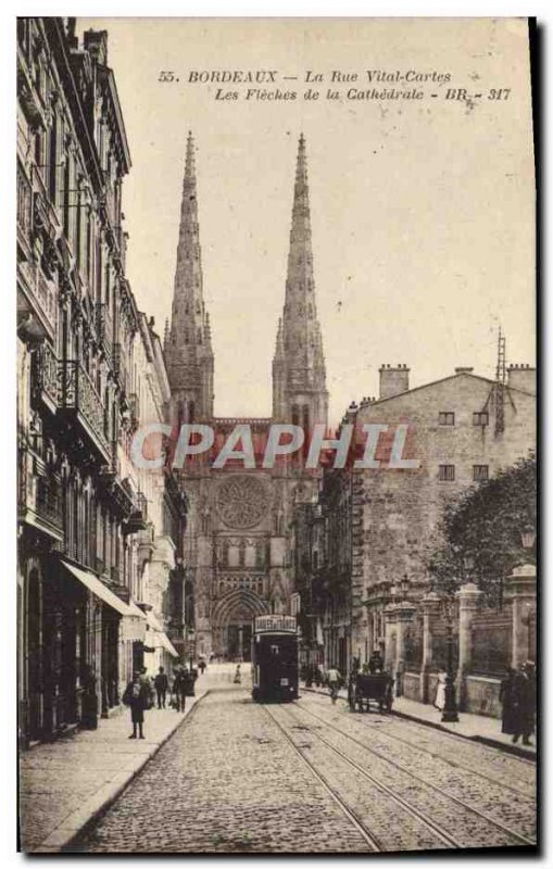 Old Postcard The Bordeaux Rue Vital Cards arrows of the cathedral