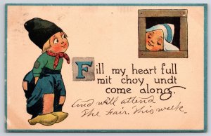 1914 Fill My Heart Full Dutch Lovers Seeing Romantic Comic Card Posted Postcard