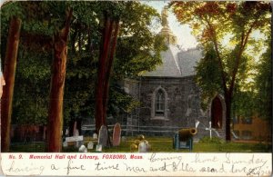 Memorial Hall and Library, Foxboro MA Undivided Back Vintage Postcard C03