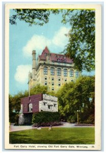 c1940's Fort Garry Hotel Showing Old Fort Gate Winnipeg Canada Postcard