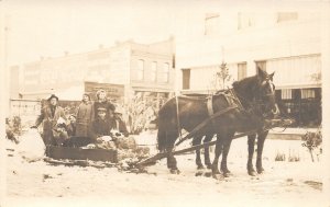 F38/ Stockton California Postcard RPPC c1910 Hickenbotham Wagons Snow Sleigh