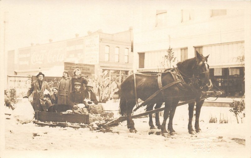 F38/ Stockton California Postcard RPPC c1910 Hickenbotham Wagons Snow Sleigh