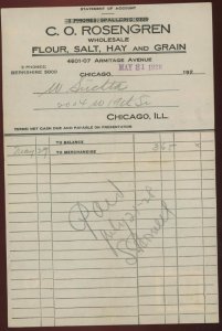1928 CHICAGO ILL C.O. ROSENGREN FLOUR SALT HAY GRAIN WHOLESALE STATEMENT 31-11