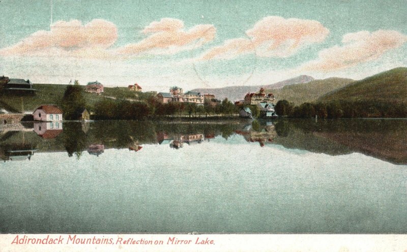 Vintage Postcard 1914 Adirondack Mountains Reflection On Mirror Lake New York NY