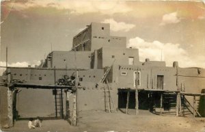 RPPC Postcard; Taos Pueblo NM Terraces, Ladders, Children, c 1930s Unposted
