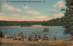 Vintage Postcard Bathing Beach Pattison State Park Superior Wisconsin WI Zenith