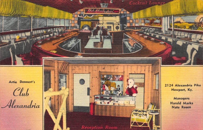 Artie Dennert's Club Alexandria, Newport, Kentucky, Early Linen Postcard, Unused