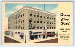 WEST POINT, MS Mississippi~ HENRY CLAY HOTEL  c1940s  Roadside Linen Postcard