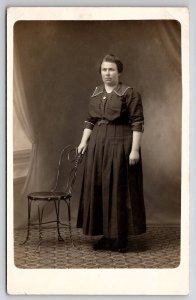 RPPC Large Woman Posing Portrait Postcard P29