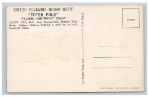 Totem Pole British Columbia Canada Indian Motif Postcard Artist signed CB Greul