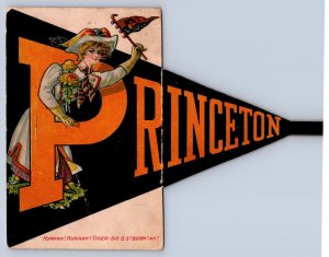 J95/ Princeton University New Jersey Postcard Fold-Out Pennant Girl Hurrah! 460