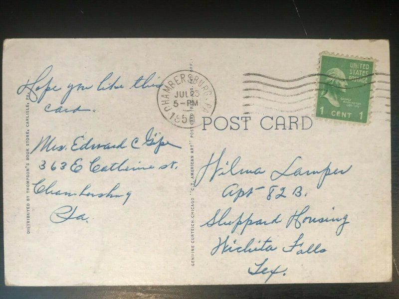 Vintage Postcard 1950 Denny Hill Dickinson College Carlisle Pennsylvania