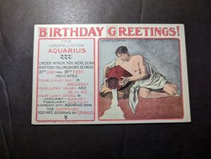 Mint 1908 USA Birthday Greetings Postcard Astrology Aquarius Constellation
