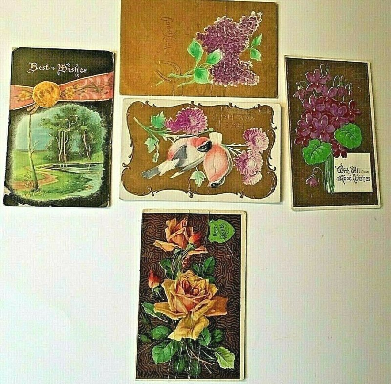 (5) Postcards Vintage Greeting Cards, Flowers,Birds & Nature.     S8