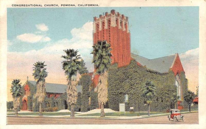 Pomona California Congregational Church Street View Antique Postcard K54465