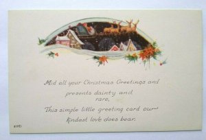 Vintage Christmas Postcard Santa Claus Flying Reindeer 416D Non Posted Original