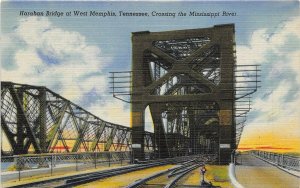 West Memphis Tennessee 1940-50s Postcard Harahan Bridge over Mississippi River