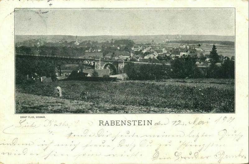 RABENSTEIN, Chemnitz, Panorama mit Rabensteiner Eisenbahnviadukt (1901) AK