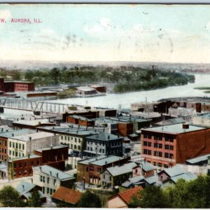 c1910s Aurora, IL Birds Eye Downtown Main St Litho Photo EC Kropp PC ILL A157