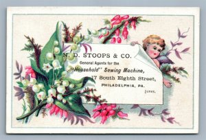 VICTORIAN TRADE CARD STOOPS & CO HOUSEHOLD SEWING MACHINE PHILADELPHIA antique