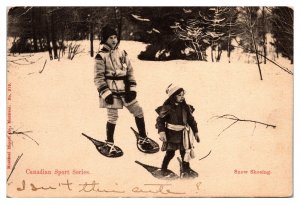 1906 Canadian Sport Series, Snow Shoeing, Montreal, Quebec Postcard