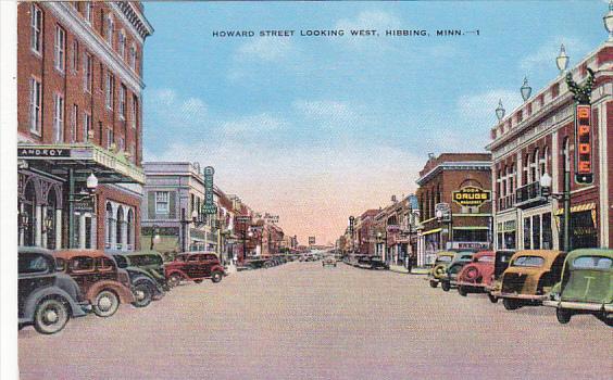 Minnesota Hibbing Howard Street Looking West Showing Elks Lodge and Drug Store
