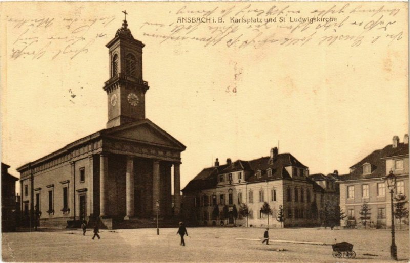 CPA AK Ansbach- Karlsplatz u. St. Ludwigskirche GERMANY (945321)