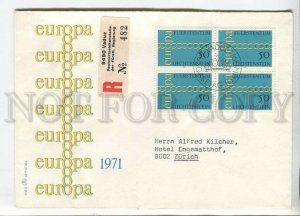 445949 Liechtenstein 1971 year FDC Europa CEPT block of four stamps registered