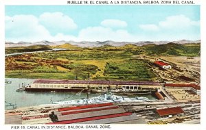 Vintage Postcard Pier 18 Canal In Distance Canal Balboa Canal Zone Panama