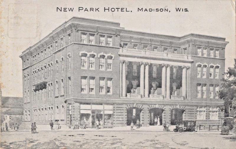 MADISON WISCONSIN~NEW PARK HOTEL POSTCARD 1912 PSMK 