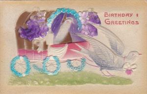 Birthday Dove Pulling Wagon with Purple Flowers Embossed