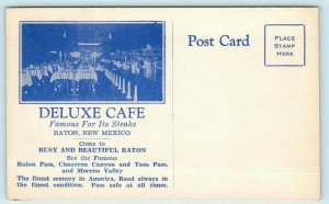 RATON, NM New Mexico ~ DELUXE CAFE ~ c1940s Roadside Colfax County  Postcard